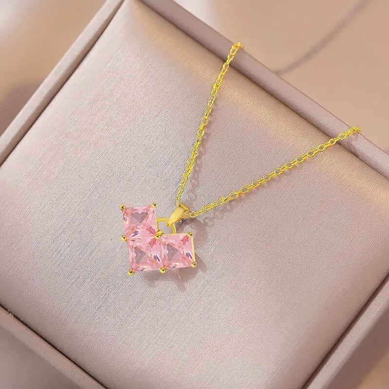 Women Pink Glass Copper Pendant Necklace – Light Luxury Jewelry