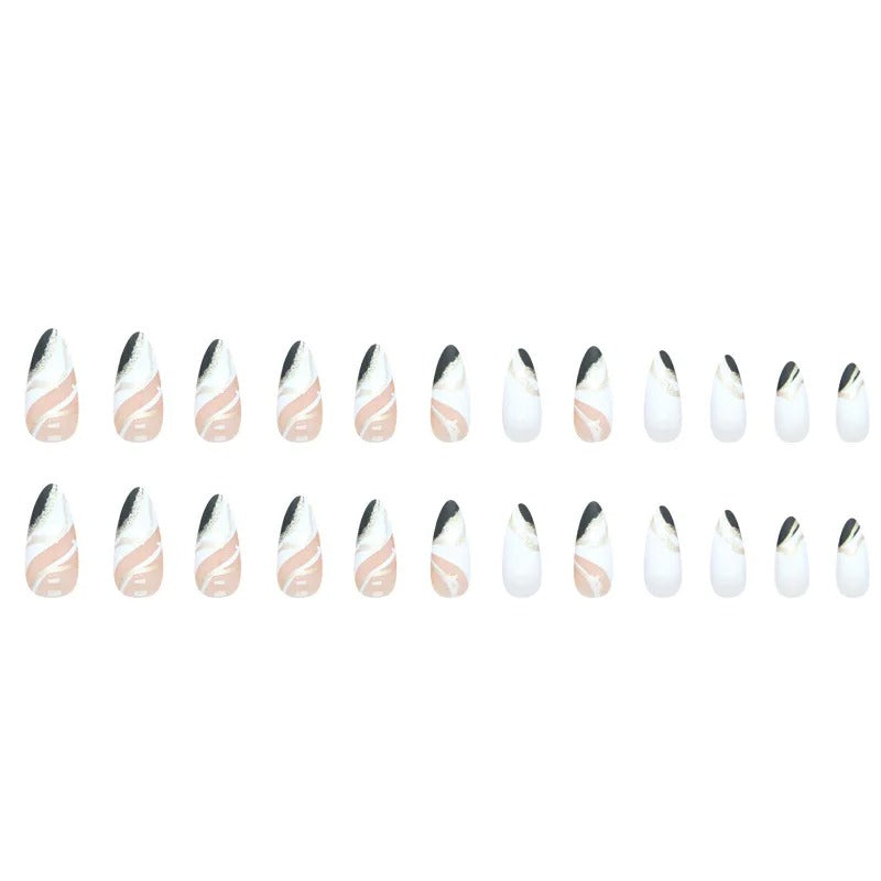 24 Almond-Shaped False Nails with Jelly Glue Sticker & Nail File