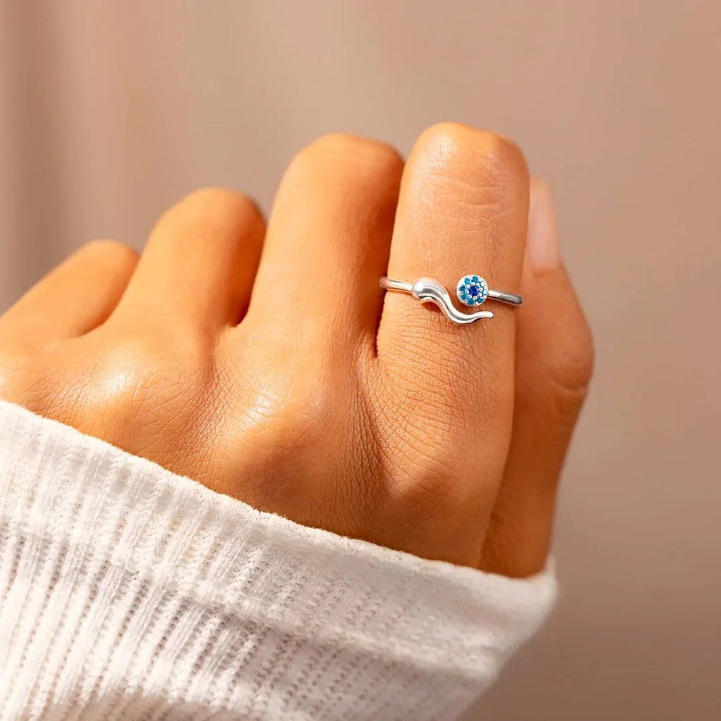 14K Gold Plated Blue Evil Eye Ring – Turkish Nazar Zirconia Women’s Jewelry