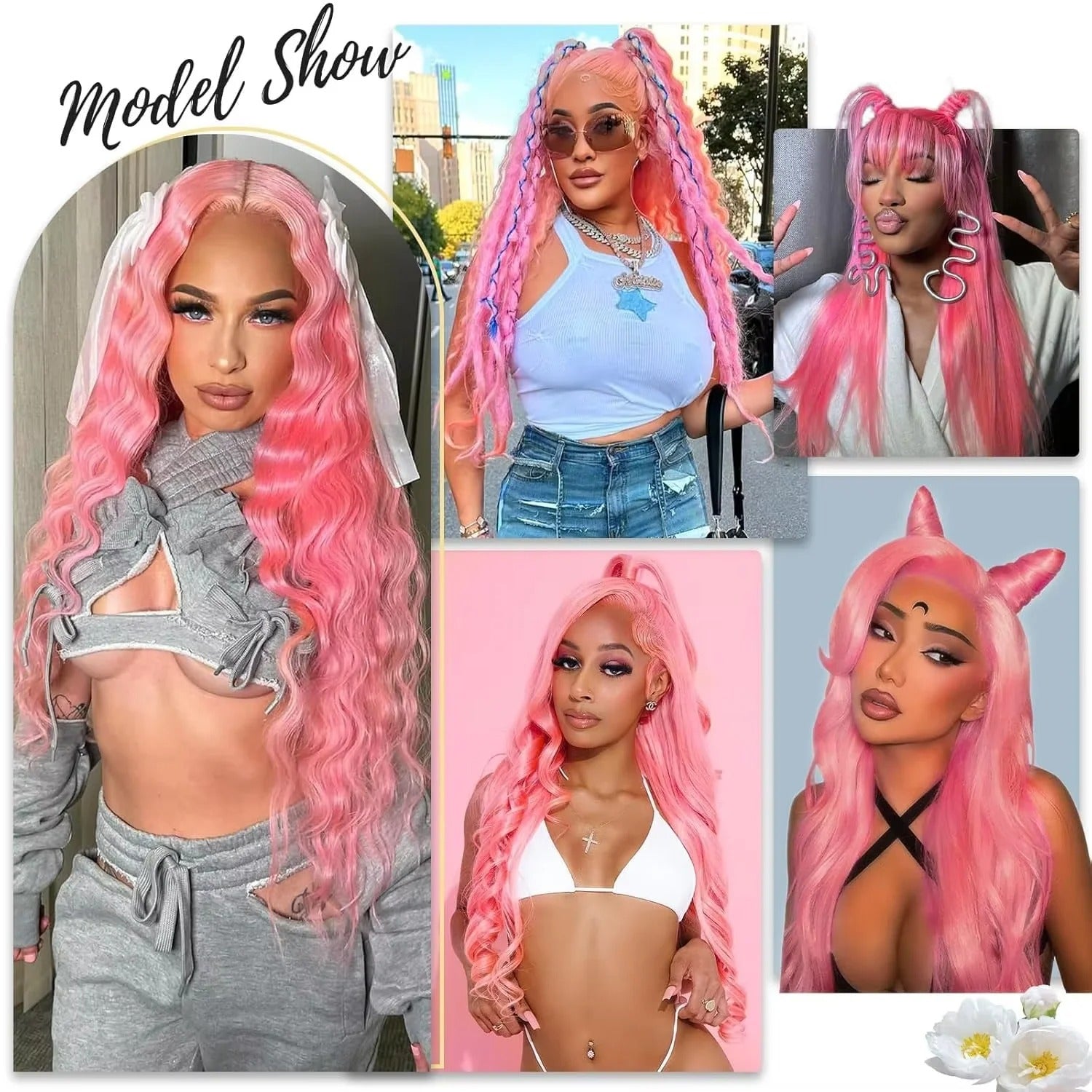 30–32" Pink Body Wave HD Lace Frontal Human Hair Wig (613 Brazilian)
