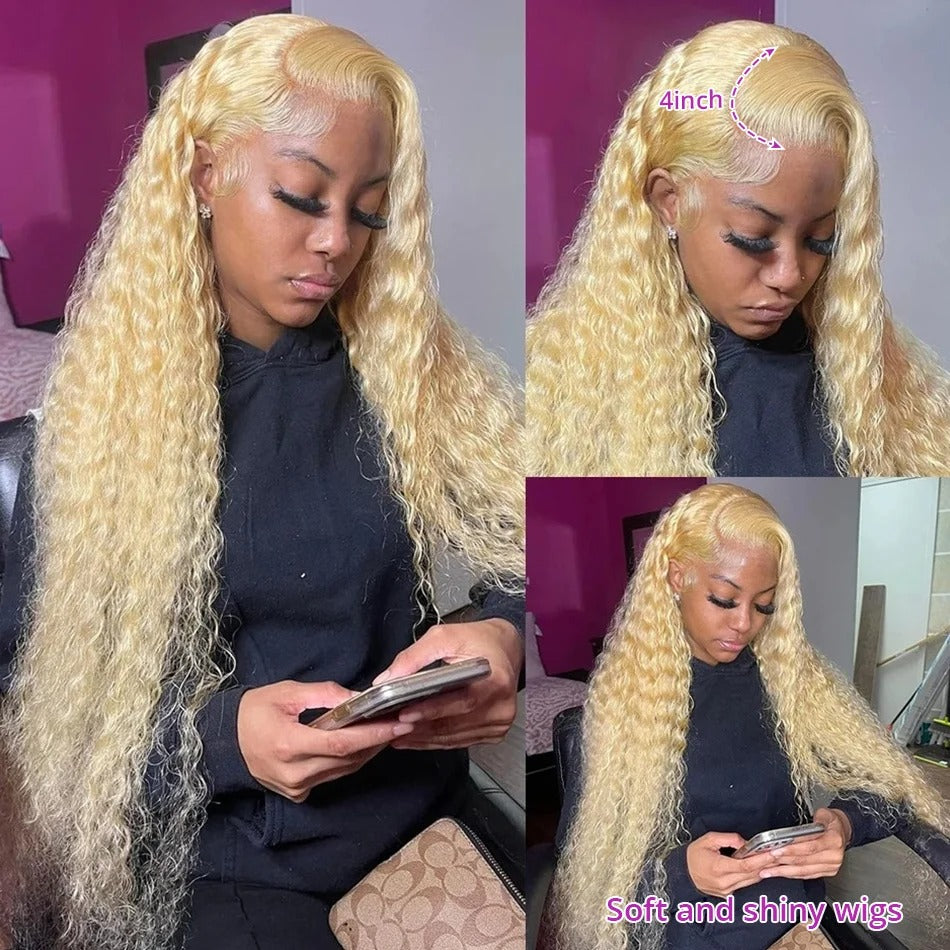 613 Blonde HD Lace Frontal Wig (13x4/13x6) Curly Deep Wave, Pre-Plucked Human Hair 30–38"