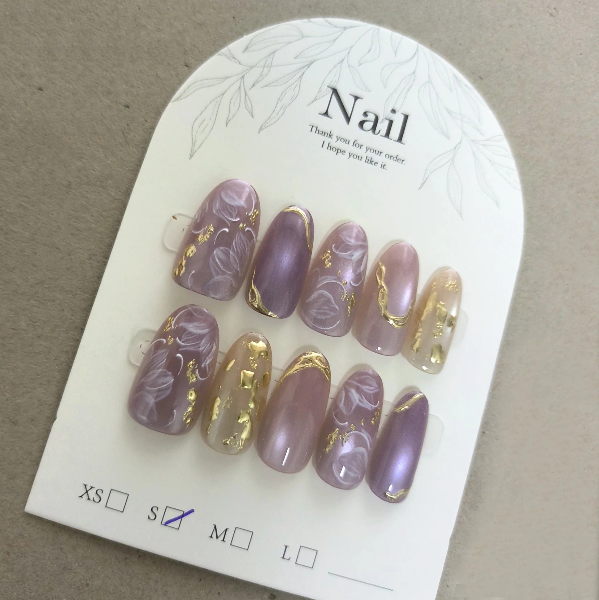 Handmade Purple Flower Cat Eye Press-On Nails (10pcs, Mid-Length Almon)d