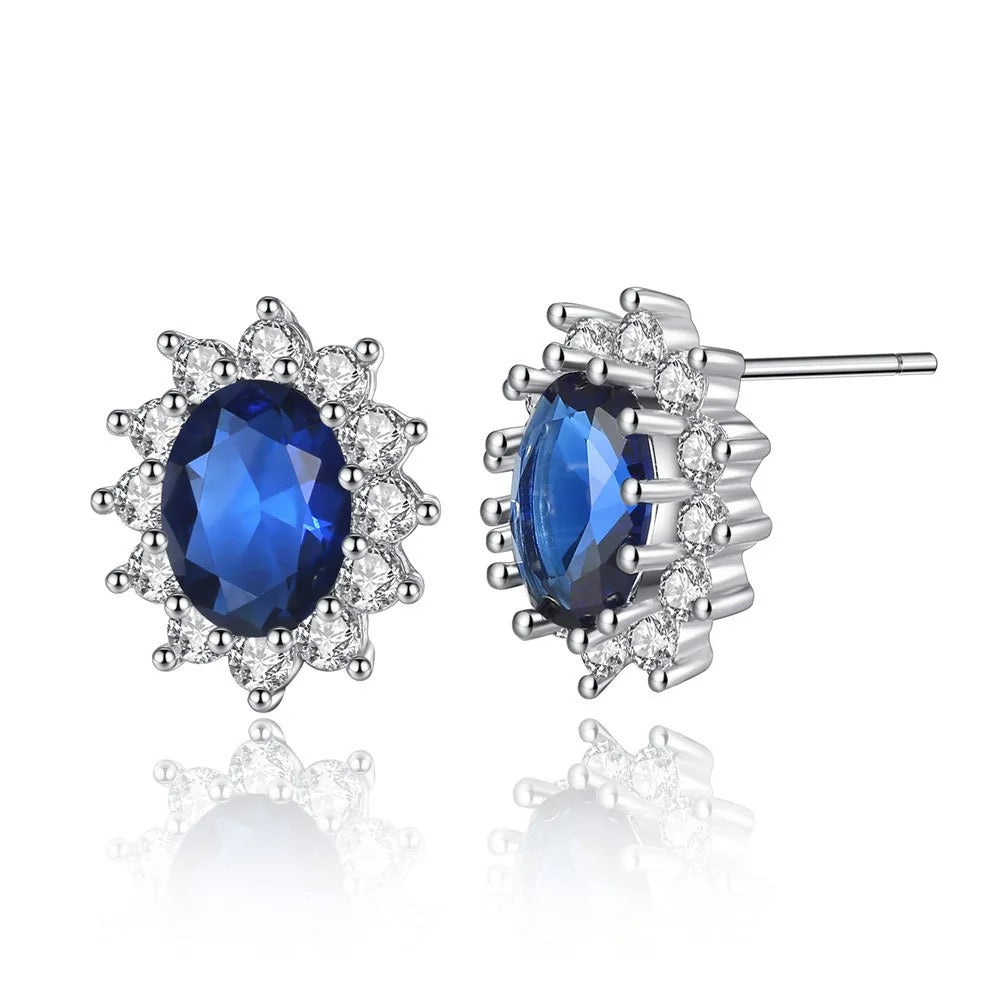 Luxury Blue Sunflower Silver Bridal Jewelry Set (3pcs) – Dubai Style, Women’s Anniversary Gift, Wholesale J5519
