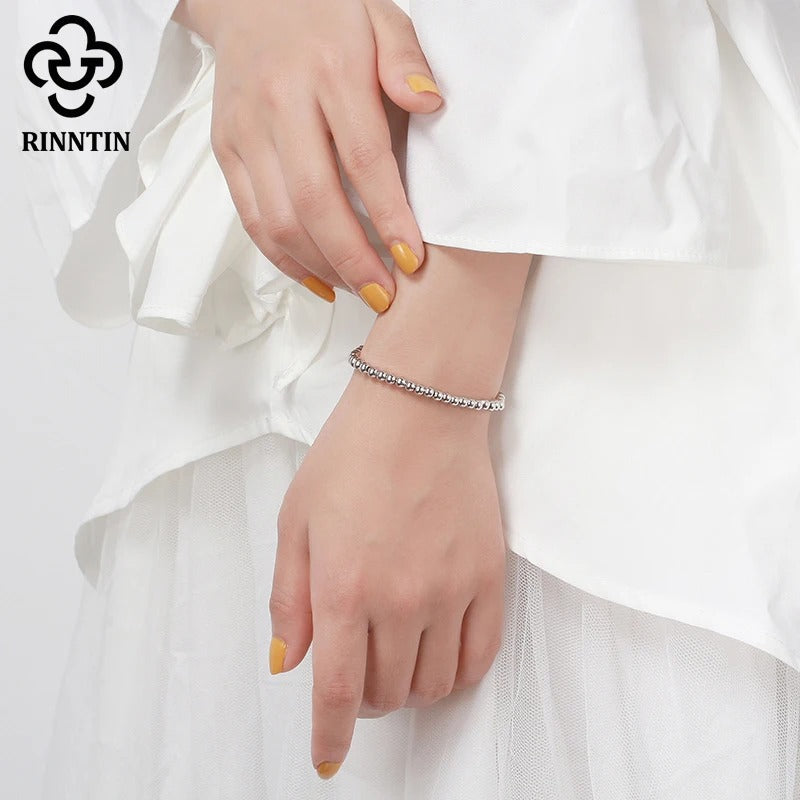 Rinntin 925 Sterling Silver 4mm Bead Ball Bracelet (SB103)