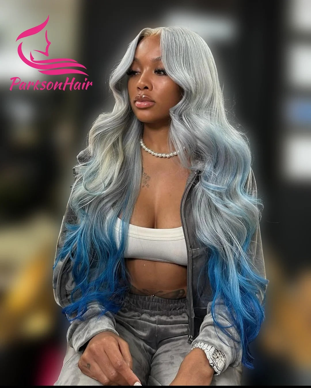 Gray Blue Body Wave HD Lace Wig 13x6 613 Human Hair