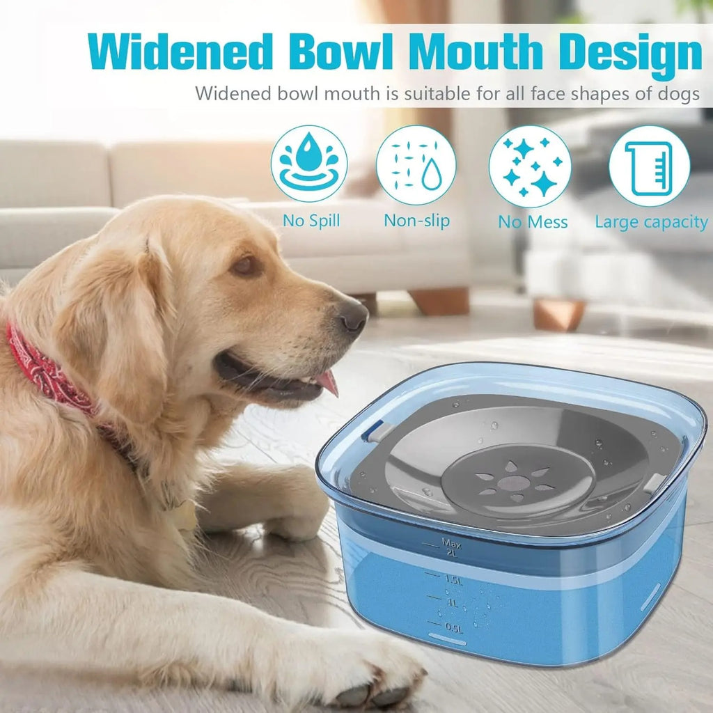 70oz Spill-Proof Dog Water Bowl – 2L Large No-Splash Slow Feeder