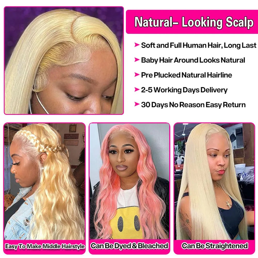 613 Blonde HD Lace Front Wig – Body Wave, Preplucked, 200% Density, 44–46 Inch