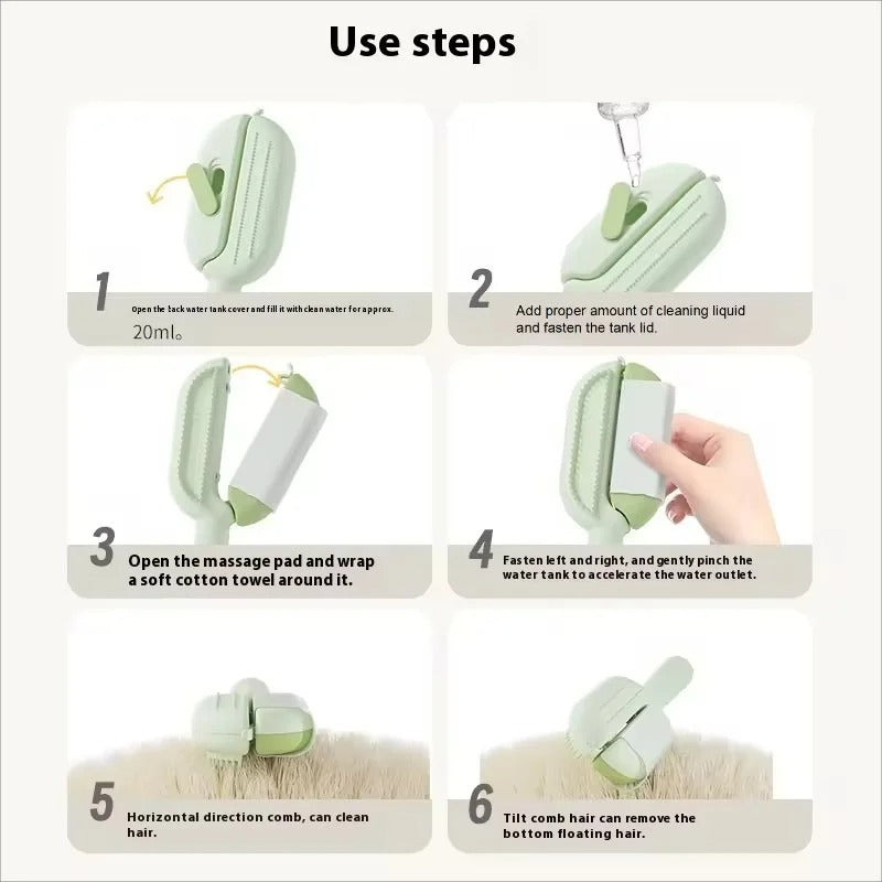 Double-Sided Pet Dehairing Comb with Water Tank for Cats & Hair Removal