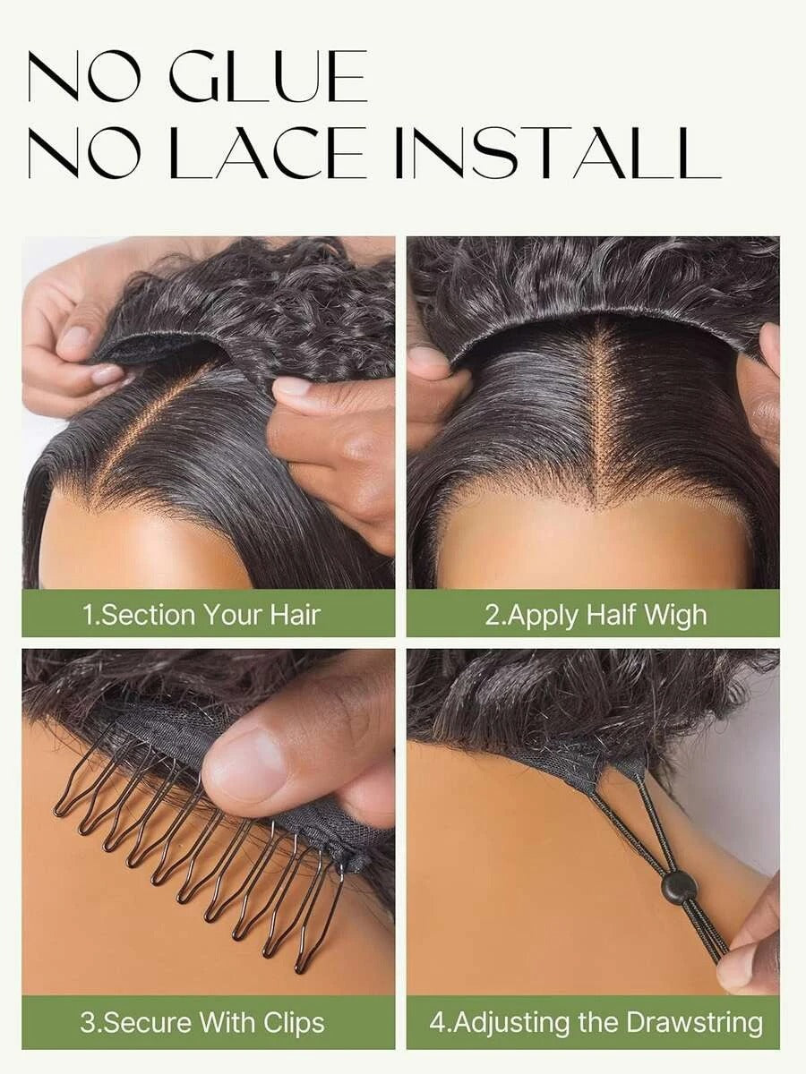 Jerry Curly Half Wig 26" – 200% Density Glueless Human Hair Drawstring Wig