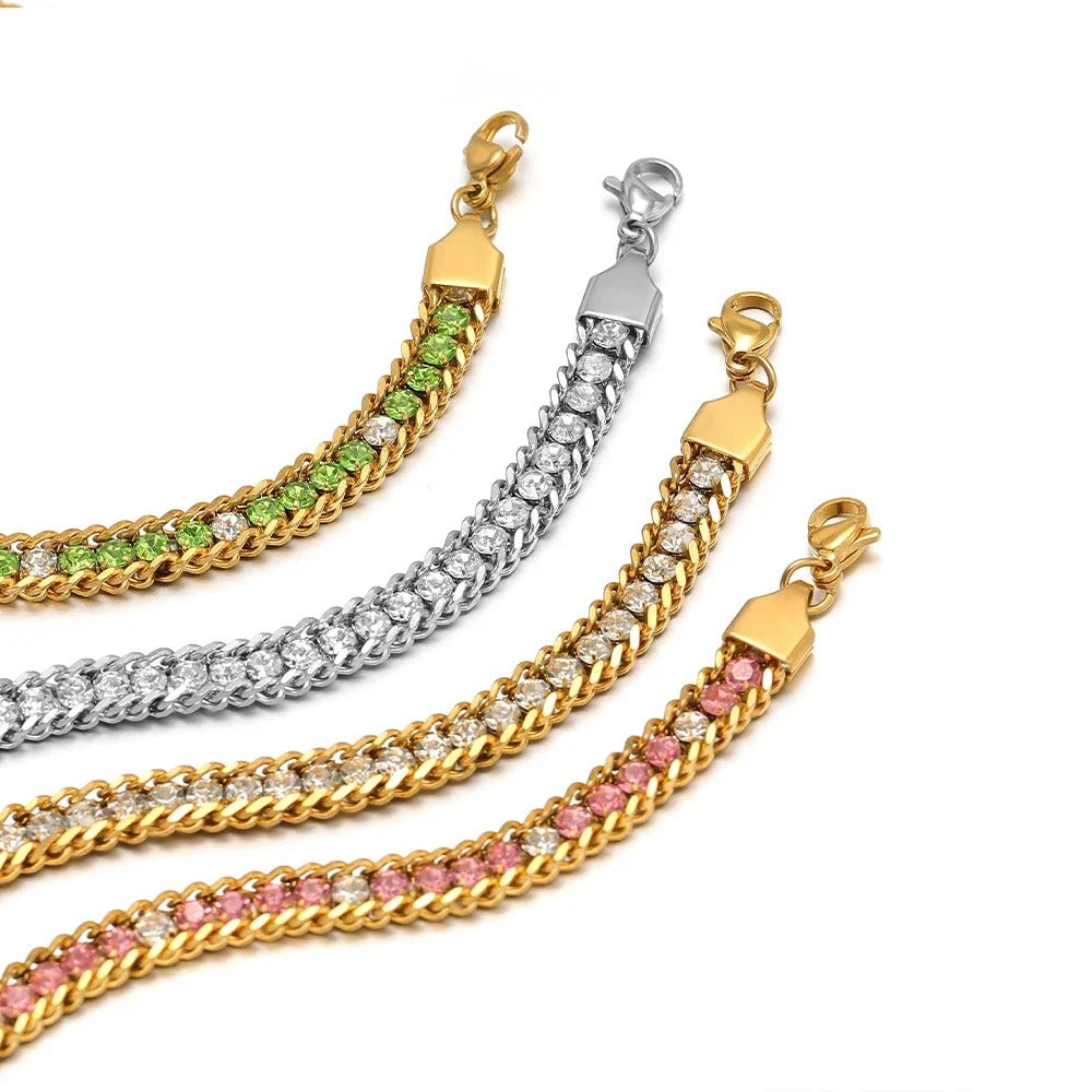 Stainless Steel CZ Inlaid Gold Chain Bracelet for Women