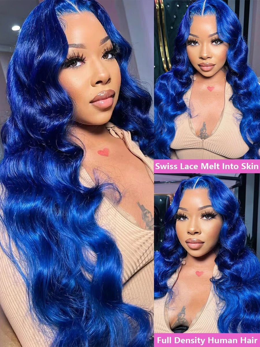 Blue Body Wave 13x4 HD Lace Front Wig (Pre-Plucked, Brazilian Human Hair)