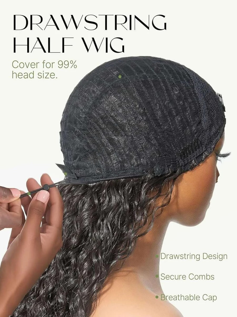 Jerry Curly Half Wig 26" – 200% Density Glueless Human Hair Drawstring Wig