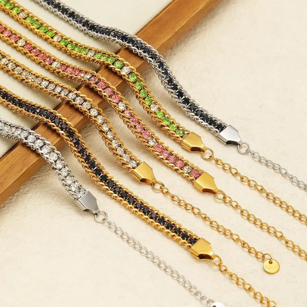 Stainless Steel CZ Inlaid Gold Chain Bracelet for Women