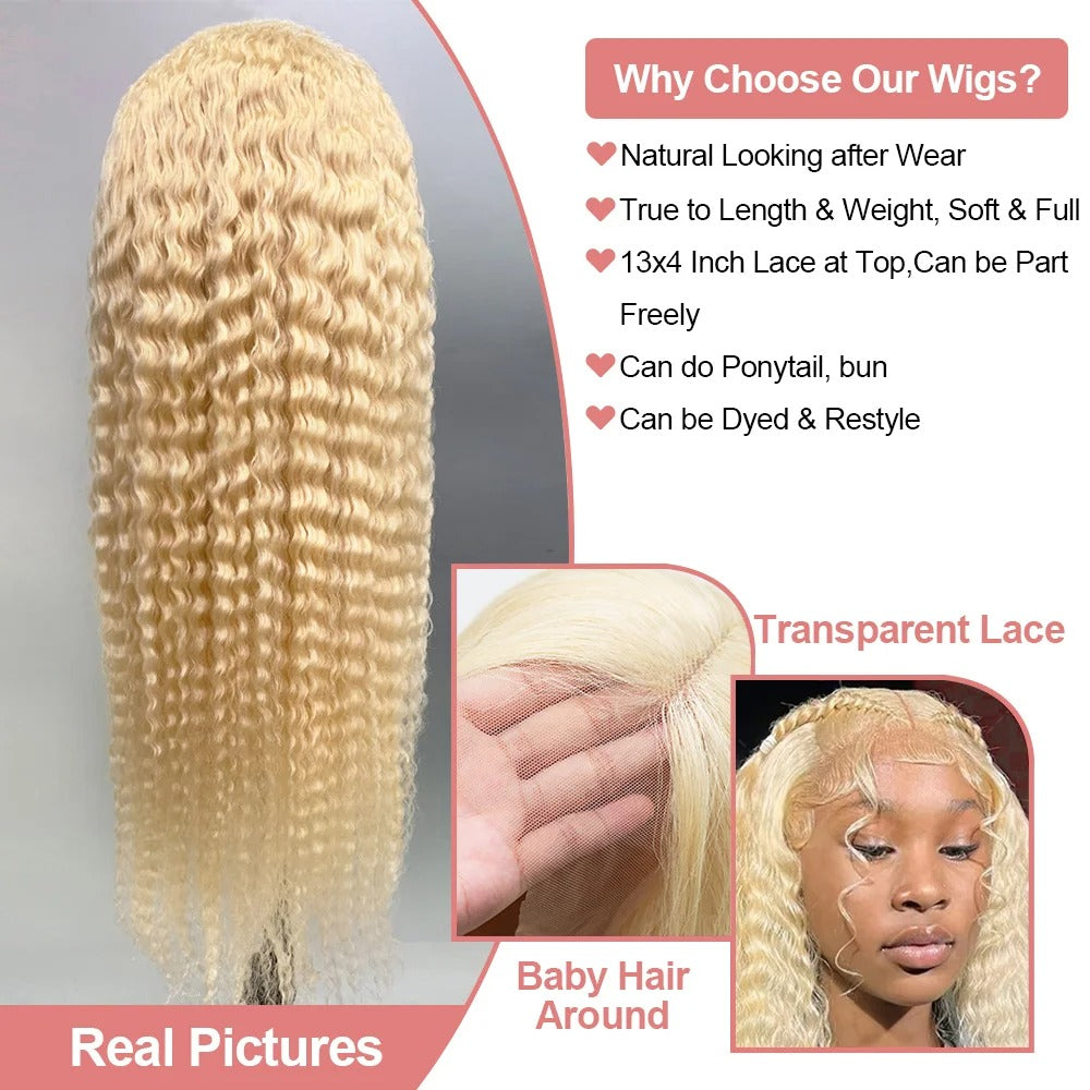 613 Curly Honey Blonde HD Lace Front Human Hair Wig (Loose Deep Wave, 13x4/13x6)