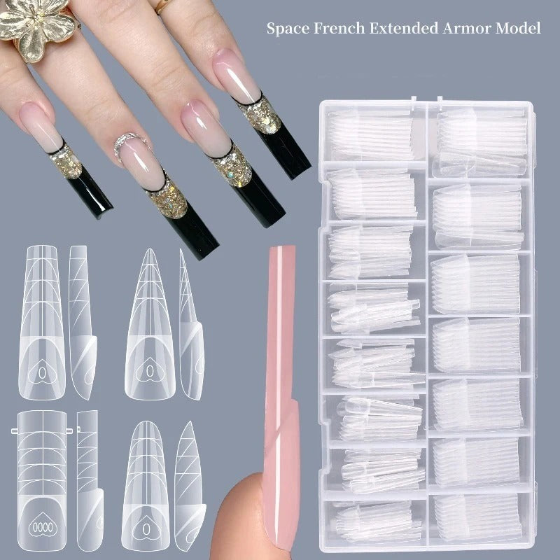 150pcs Dual Nail Forms Kit – Stiletto, Almond, Square, French Line (15 Sizes)