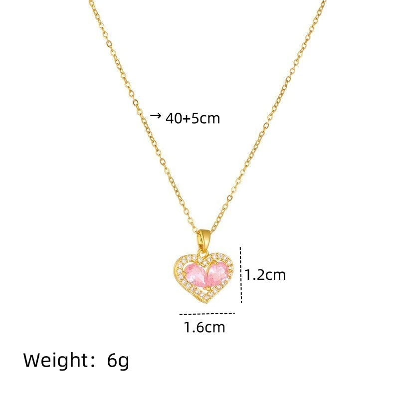 Women Pink Glass Copper Pendant Necklace – Light Luxury Jewelry