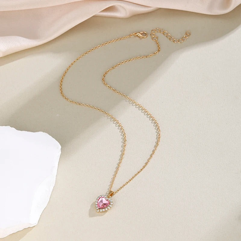 Romantic Pink Heart Zircon Pendant Necklace – Women’s Jewelry Gift