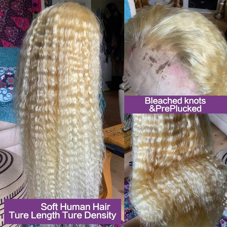 613 Blonde HD Lace Frontal Wig (13x4/13x6) Curly Deep Wave, Pre-Plucked Human Hair 30–38"