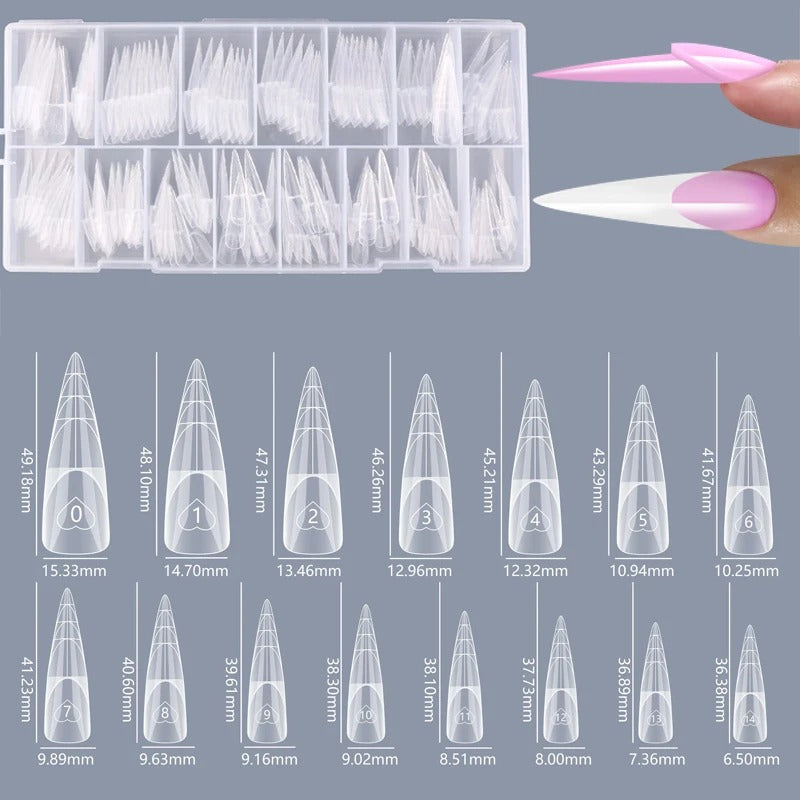 150pcs Dual Nail Forms Kit – Stiletto, Almond, Square, French Line (15 Sizes)