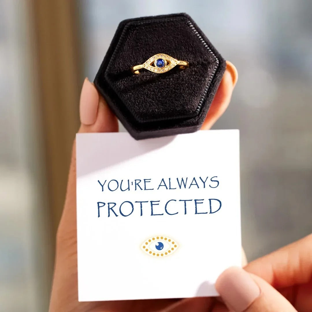 14K Gold Plated Blue Evil Eye Ring – Turkish Nazar Zirconia Women’s Jewelry