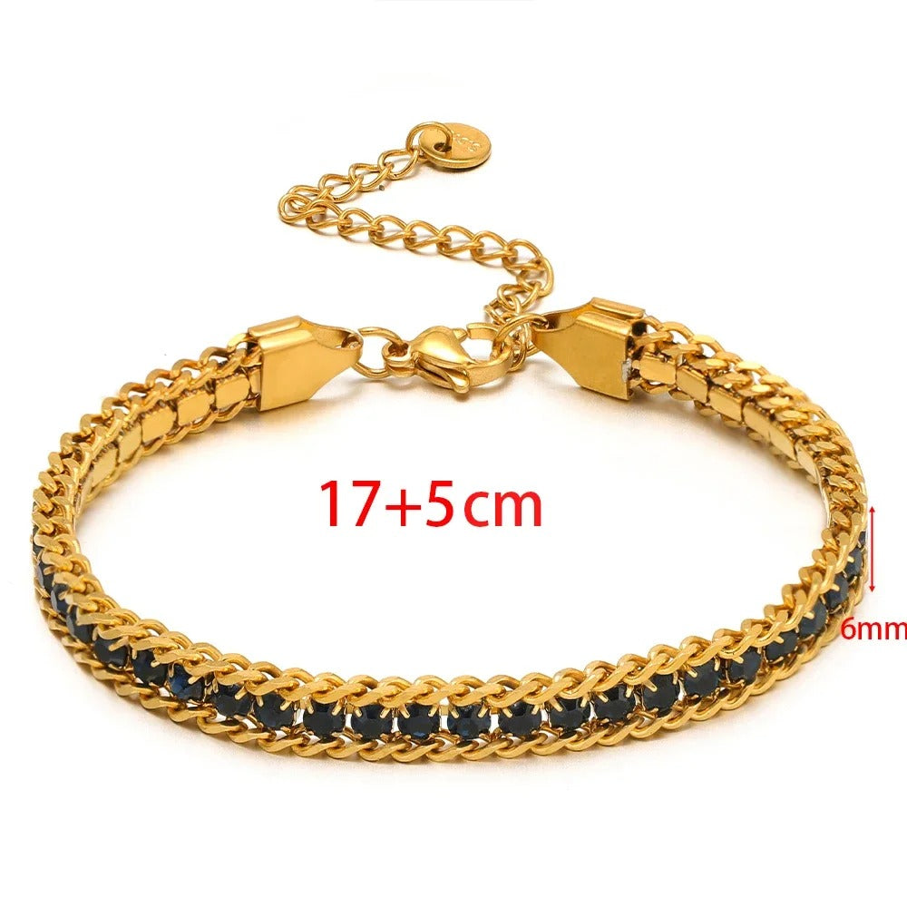 Stainless Steel CZ Inlaid Gold Chain Bracelet for Women