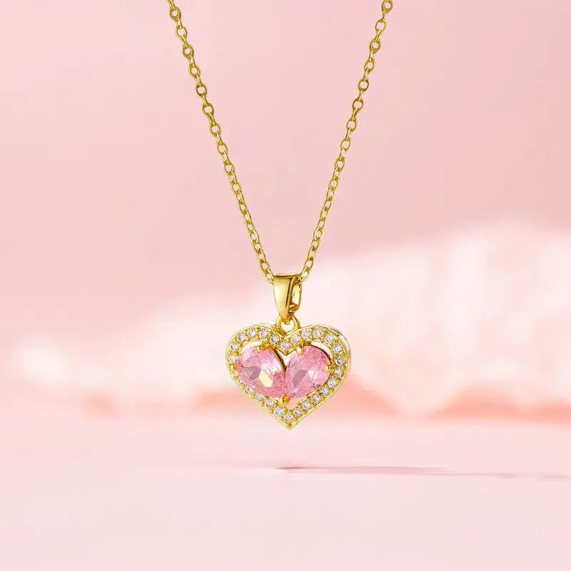 Women Pink Glass Copper Pendant Necklace – Light Luxury Jewelry