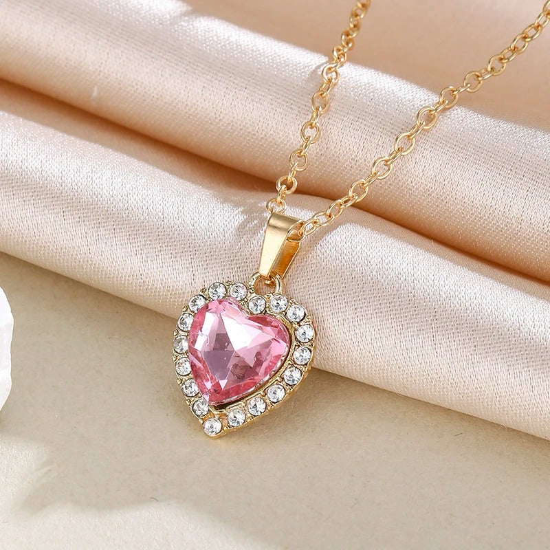 Romantic Pink Heart Zircon Pendant Necklace – Women’s Jewelry Gift
