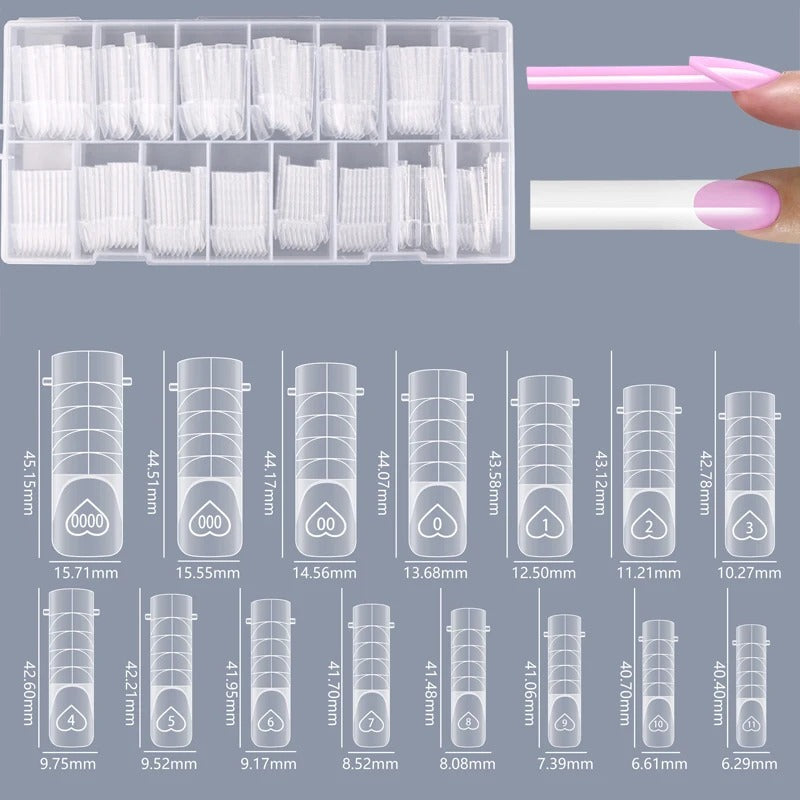 150pcs Dual Nail Forms Kit – Stiletto, Almond, Square, French Line (15 Sizes)