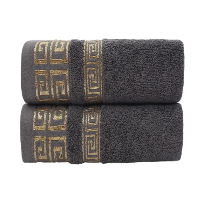 Black Cotton Embroidered Hotel Bath Towels (2pcs, Quick-Dry)