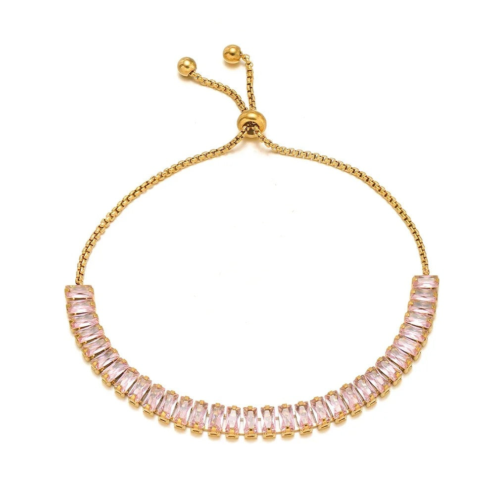 Stainless Steel CZ Inlaid Gold Chain Bracelet for Women