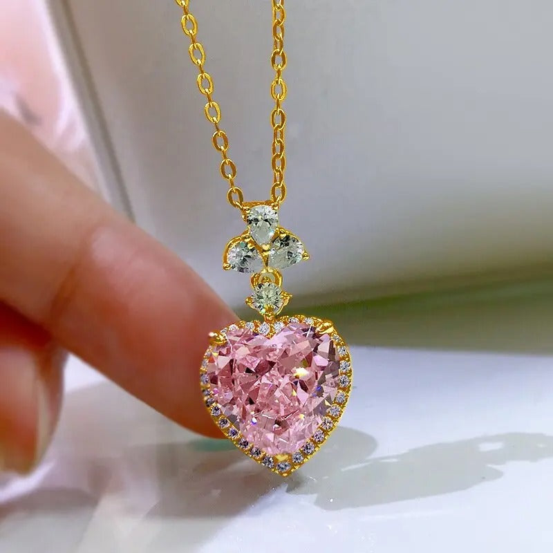 Women Pink Glass Copper Pendant Necklace – Light Luxury Jewelry