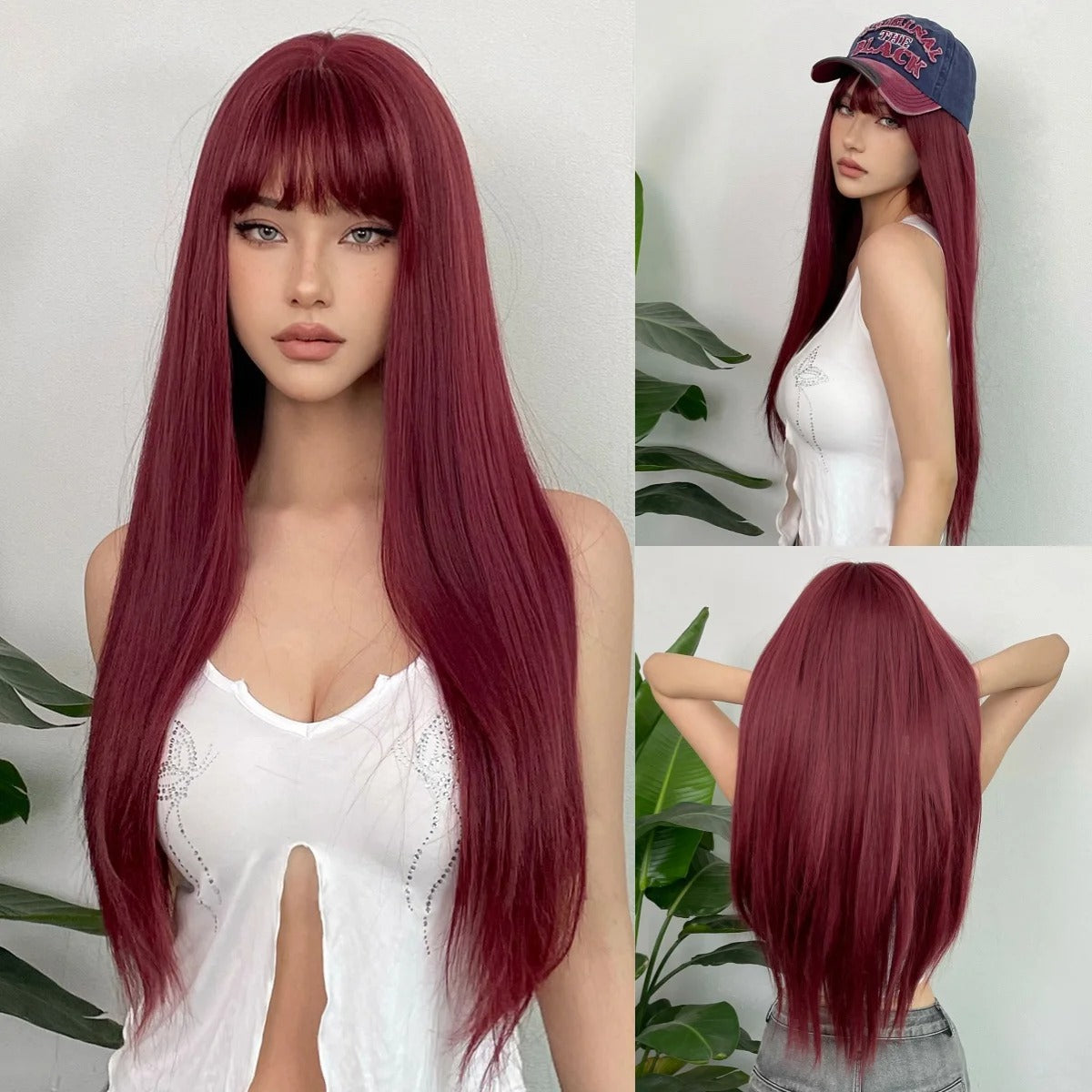 Red Center-Parted Long Wavy Synthetic Cosplay Wig