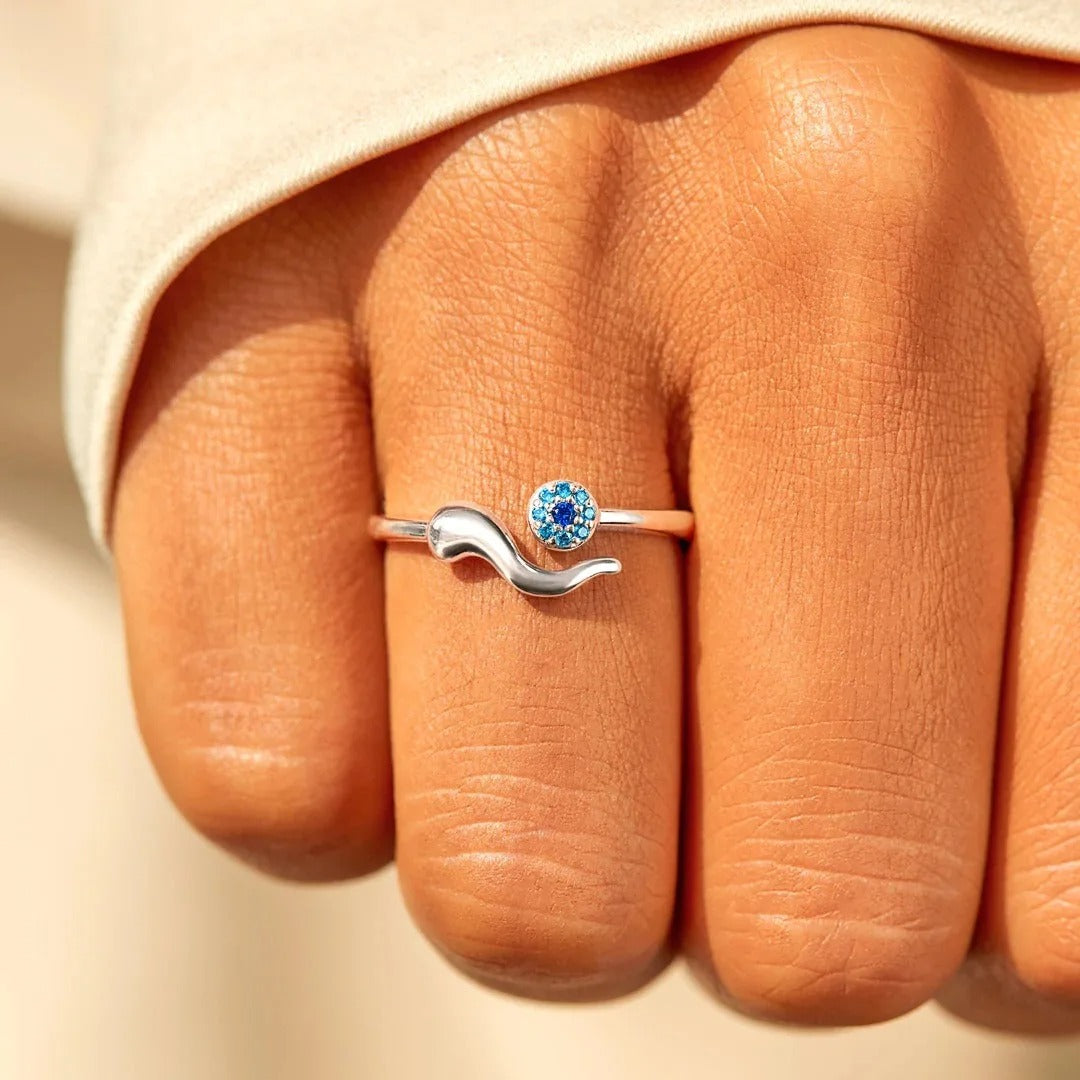 14K Gold Plated Blue Evil Eye Ring – Turkish Nazar Zirconia Women’s Jewelry