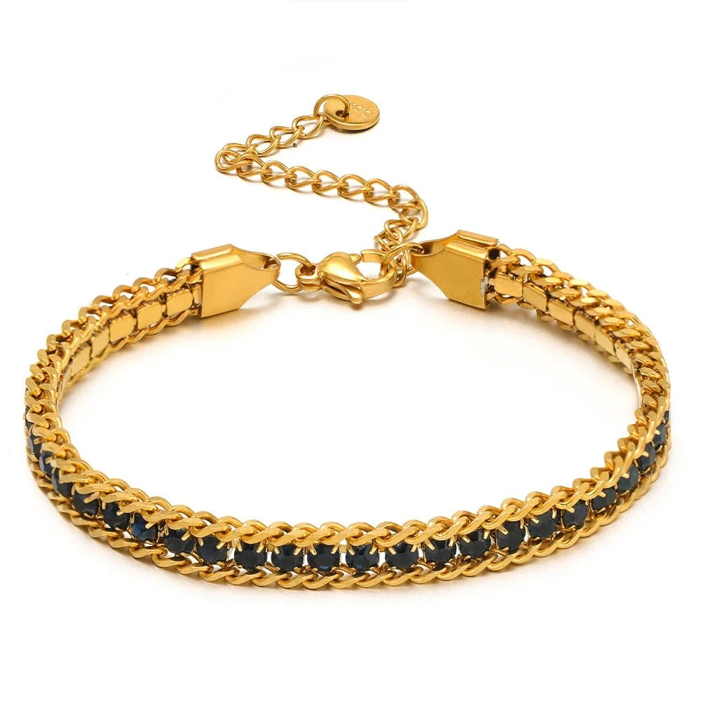 Stainless Steel CZ Inlaid Gold Chain Bracelet for Women