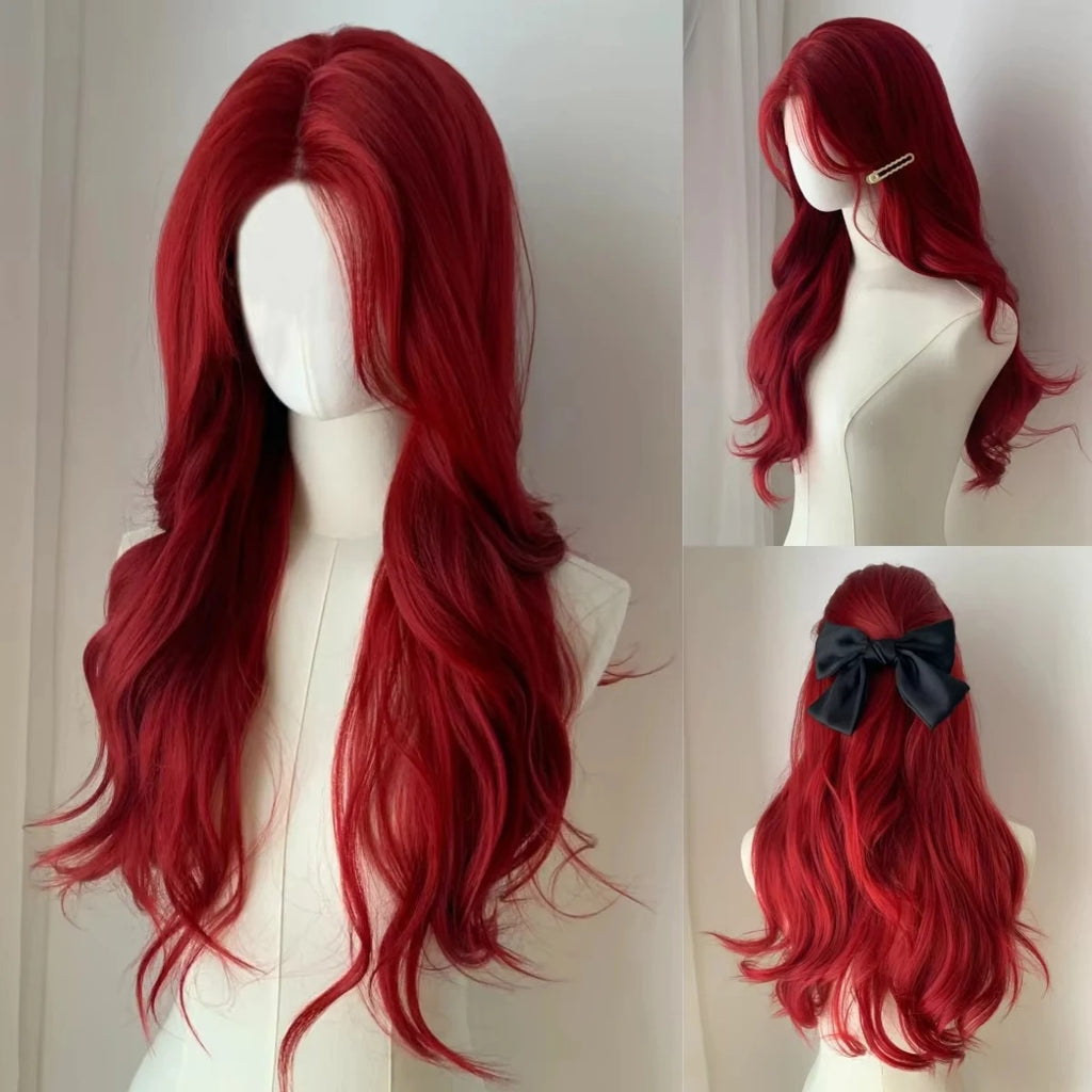 Red Long Straight Synthetic Wig – Halloween Cosplay & Daily Use with Headband
