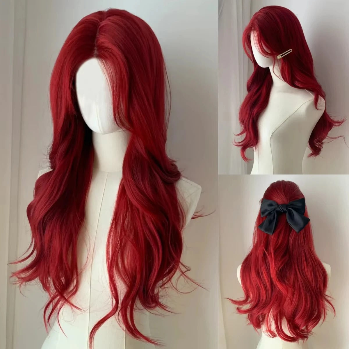 Red Long Straight Synthetic Wig – Halloween Cosplay & Daily Use with Headband