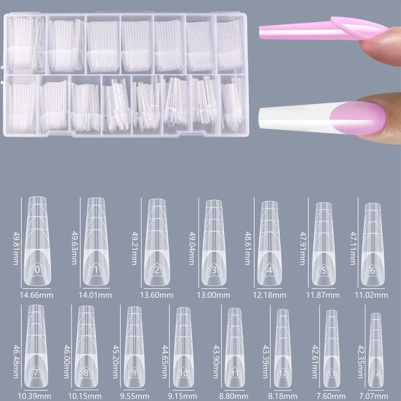150pcs Dual Nail Forms Kit – Stiletto, Almond, Square, French Line (15 Sizes)