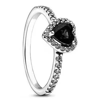 925 Sterling Silver Heart Charm Rings (Pink, Blue, Green, Black) – Women’s Fashion Jewelry Gift for Mother